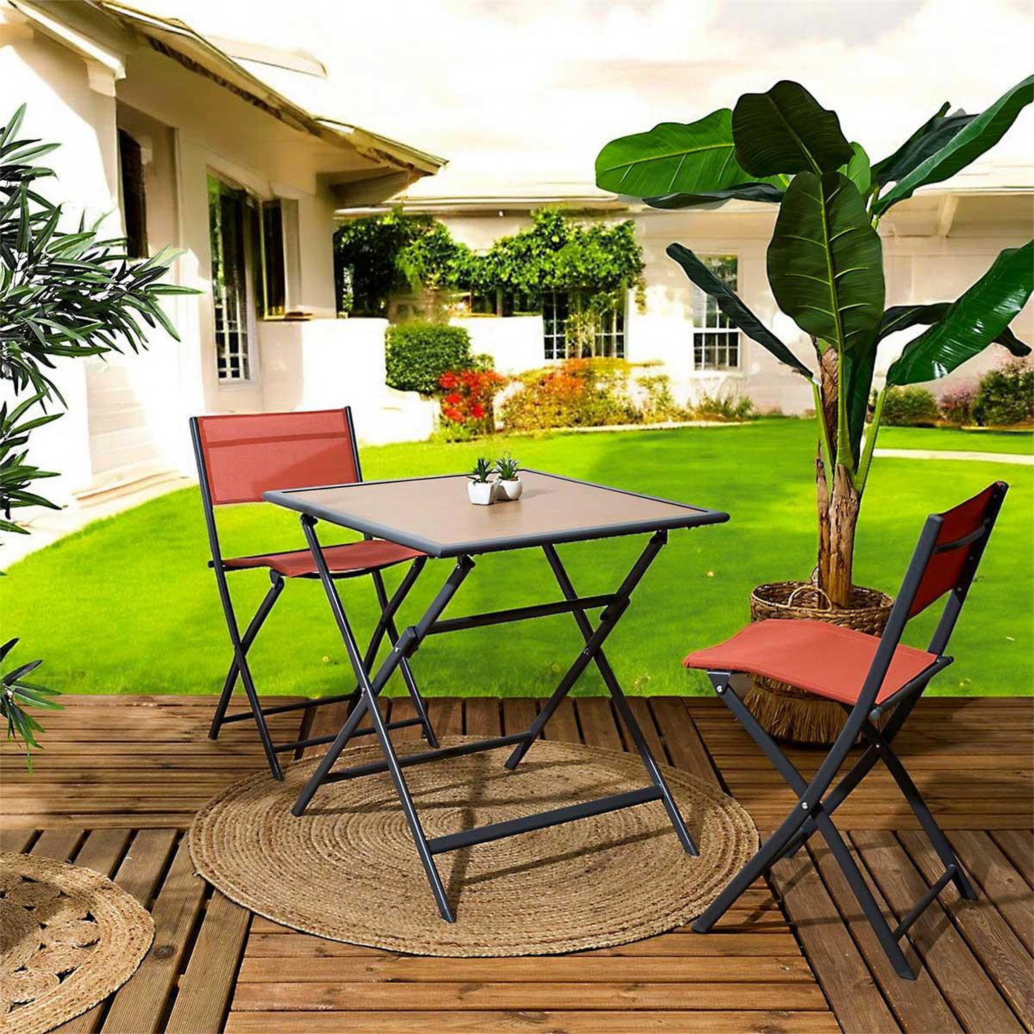 Voir la diapositive 5 : The Home Deco Factory Table de Jardin Pliable  Barcelone  70cm Gris & Naturel