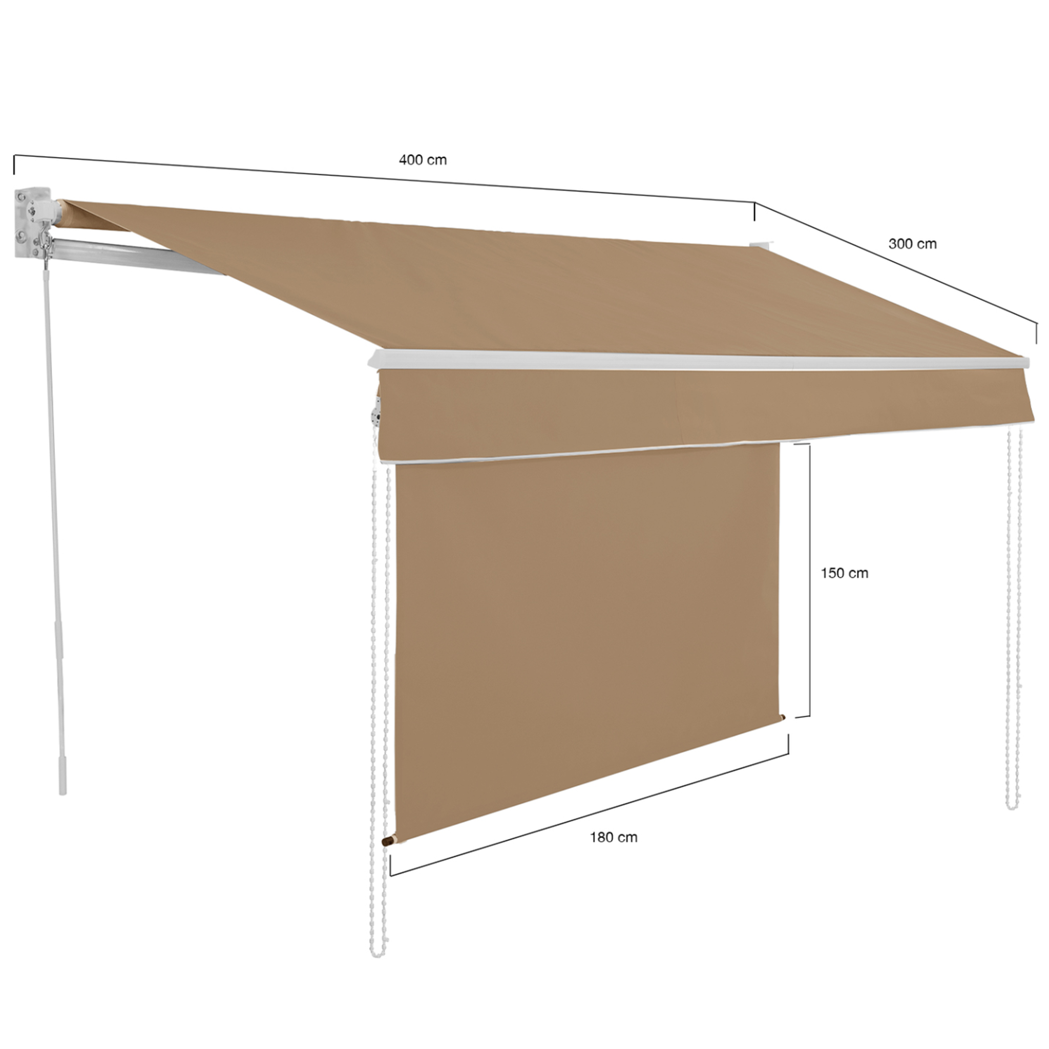 Voir la diapositive 4 : ID MARKET Store banne manuel 4x3 m taupe lambrequin h.1,40 m