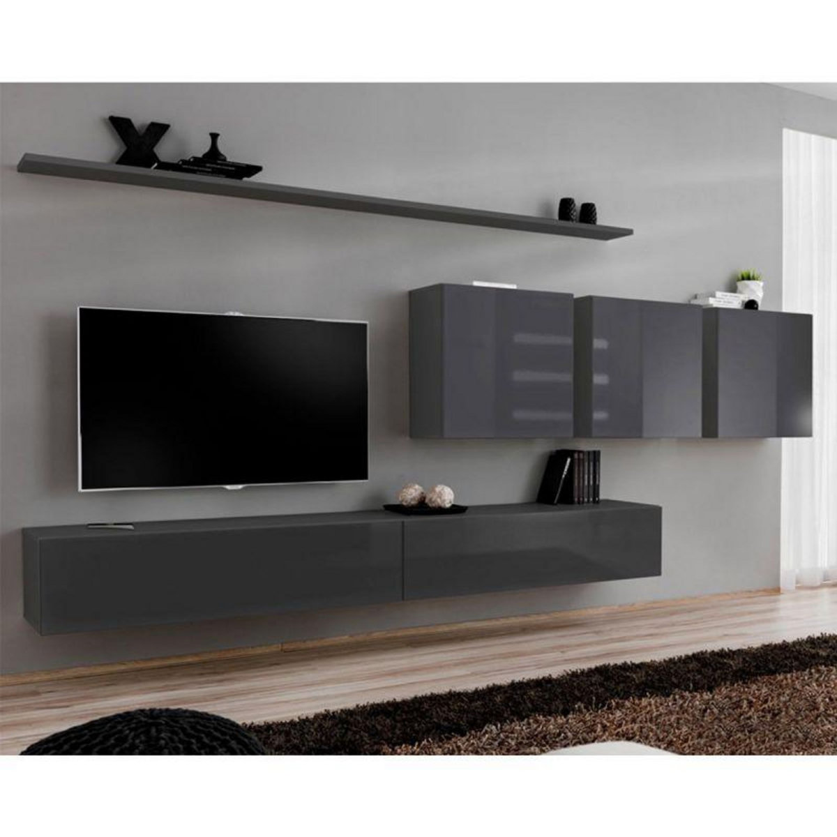 Paris Prix Meuble TV Mural Design  Switch VII  340cm Gris