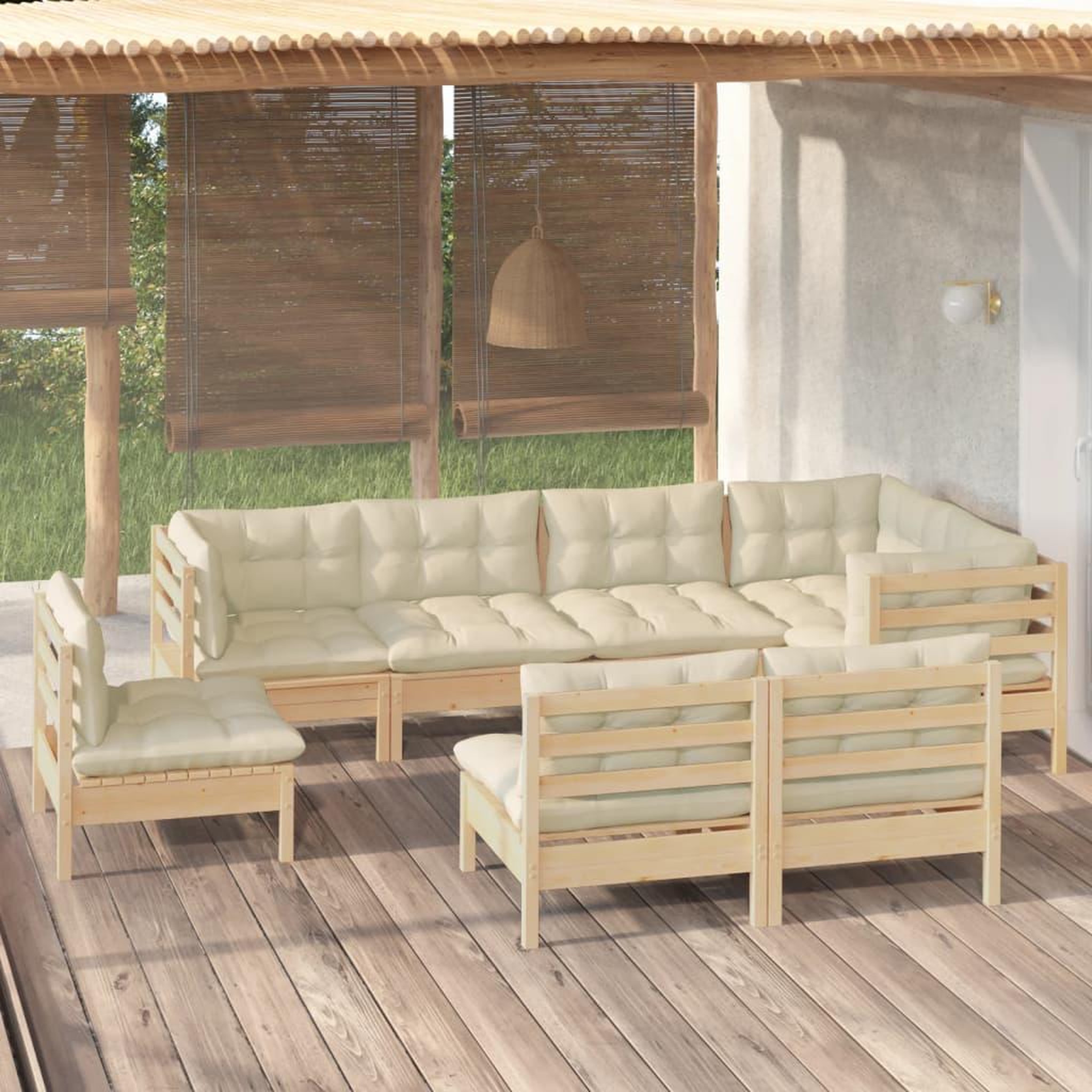 Voir la diapositive 1 : VIDAXL Salon de jardin 8 pcs avec coussins creme Bois de pin massif