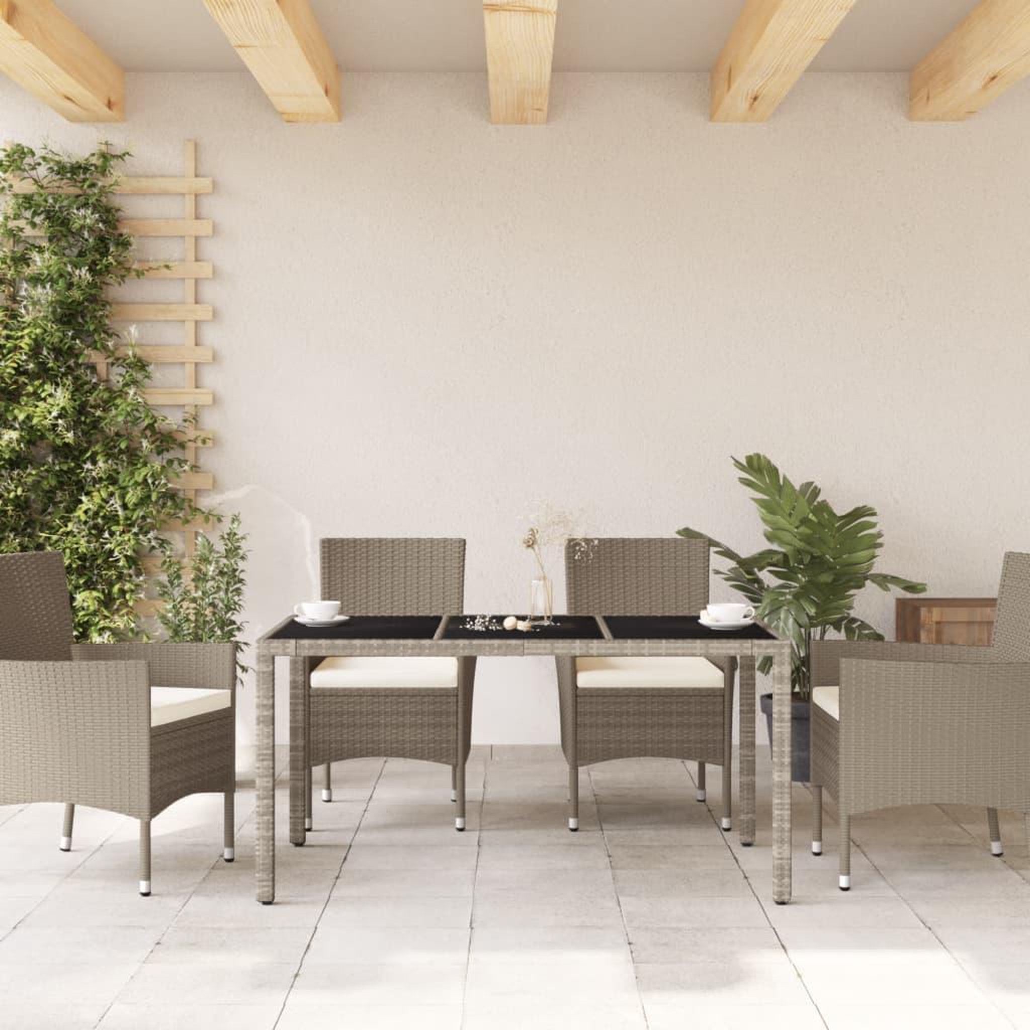 Voir la diapositive 3 : VIDAXL Table de jardin dessus en verre gris clair resine tressee
