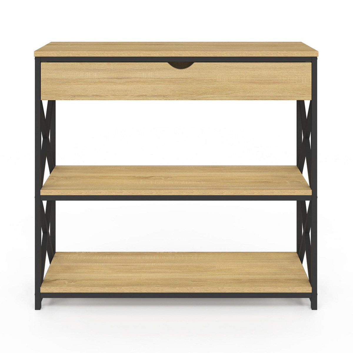 ID MARKET Console 1 tiroir WAYNE 2 étagères design industriel