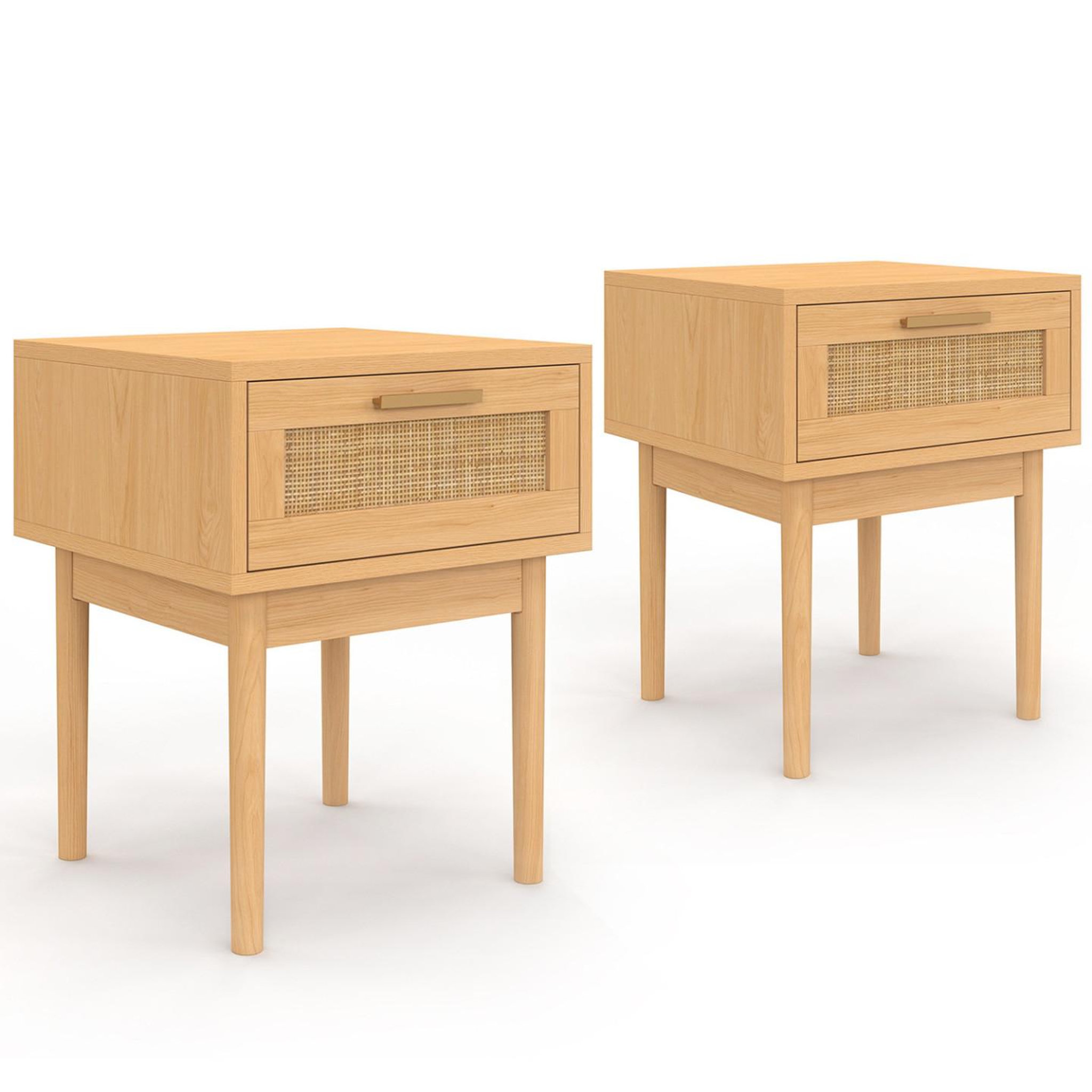 ID MARKET Lot de 2 tables de chevet ROBERT 1 tiroir effet naturel cannage et bois
