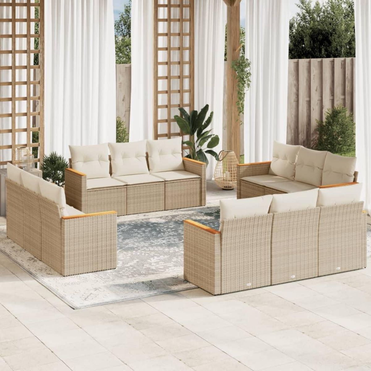 VIDAXL Salon de jardin avec coussins 12 pcs beige resine tressee