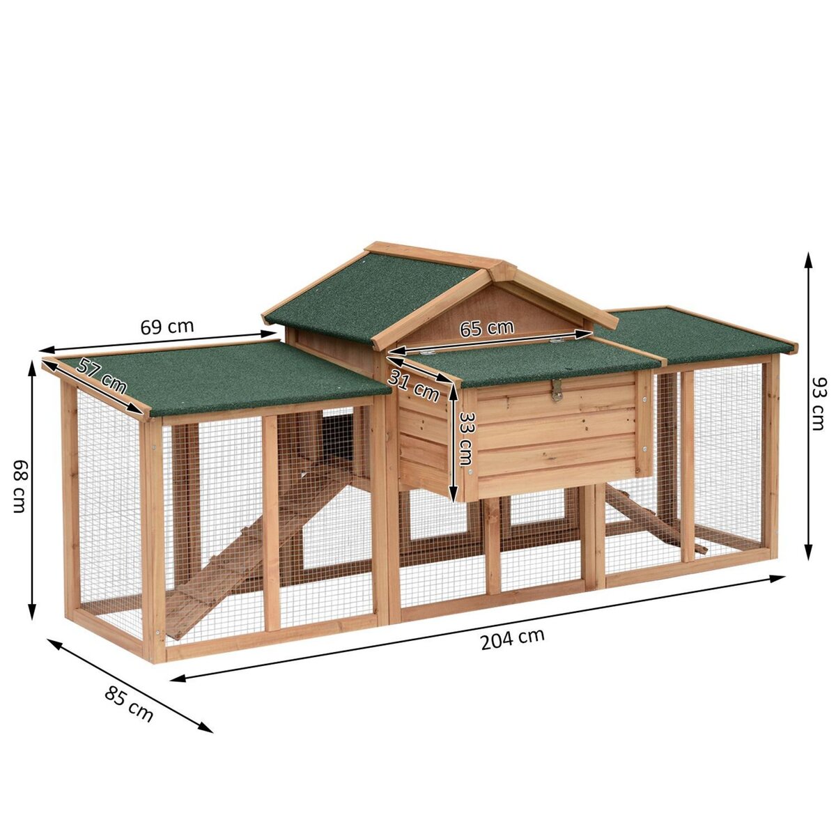 HOMCOM Poulailler clapier modèle chalet multi-équipé : rampes, nichoirs, perchoirs, plateau excrément, fenêtre, portes bois massif
