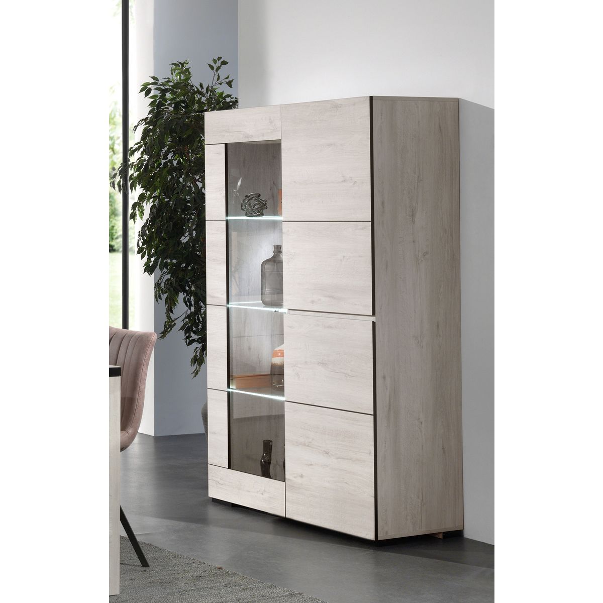 Table de séjour L160cm + buffet 4 portes + vitrine 2 portes ALBA