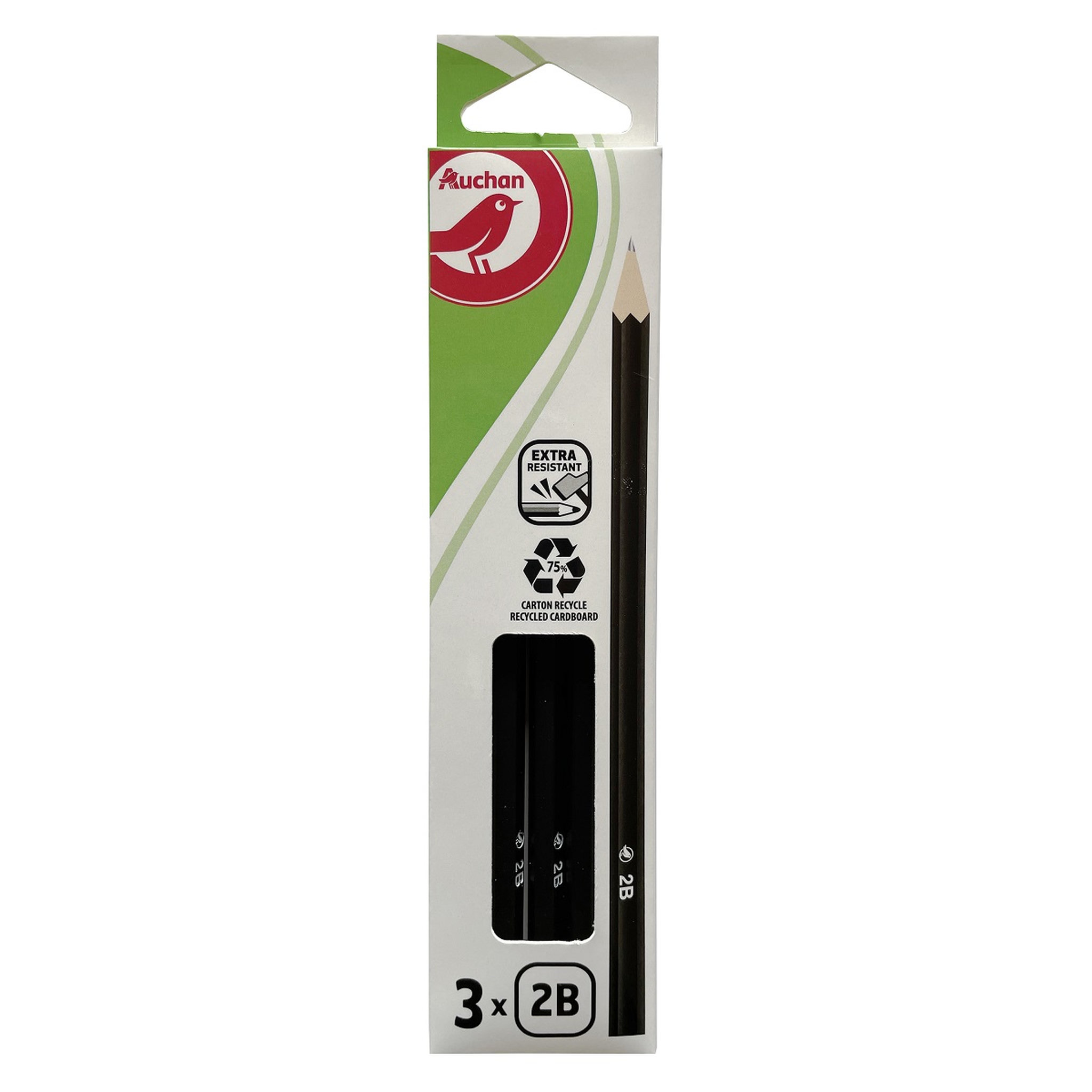 AUCHAN  Lot de 3 crayons graphite 2B