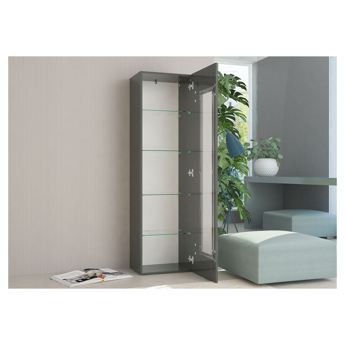 Vitrine 1 porte 4 étagères TECHNO