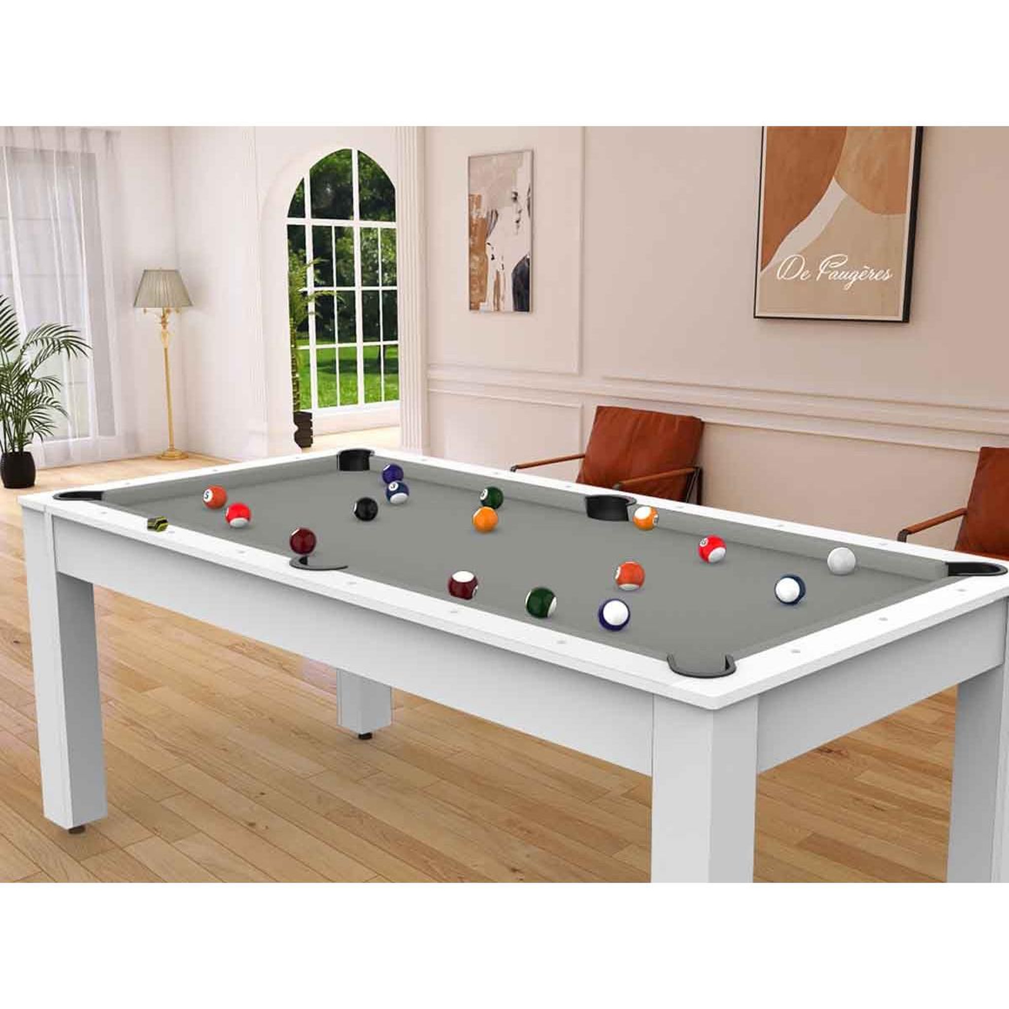 Voir la diapositive 5 : DE FAUGERES Table de Billard Convertible  Oregon  213cm Blanc & Gris