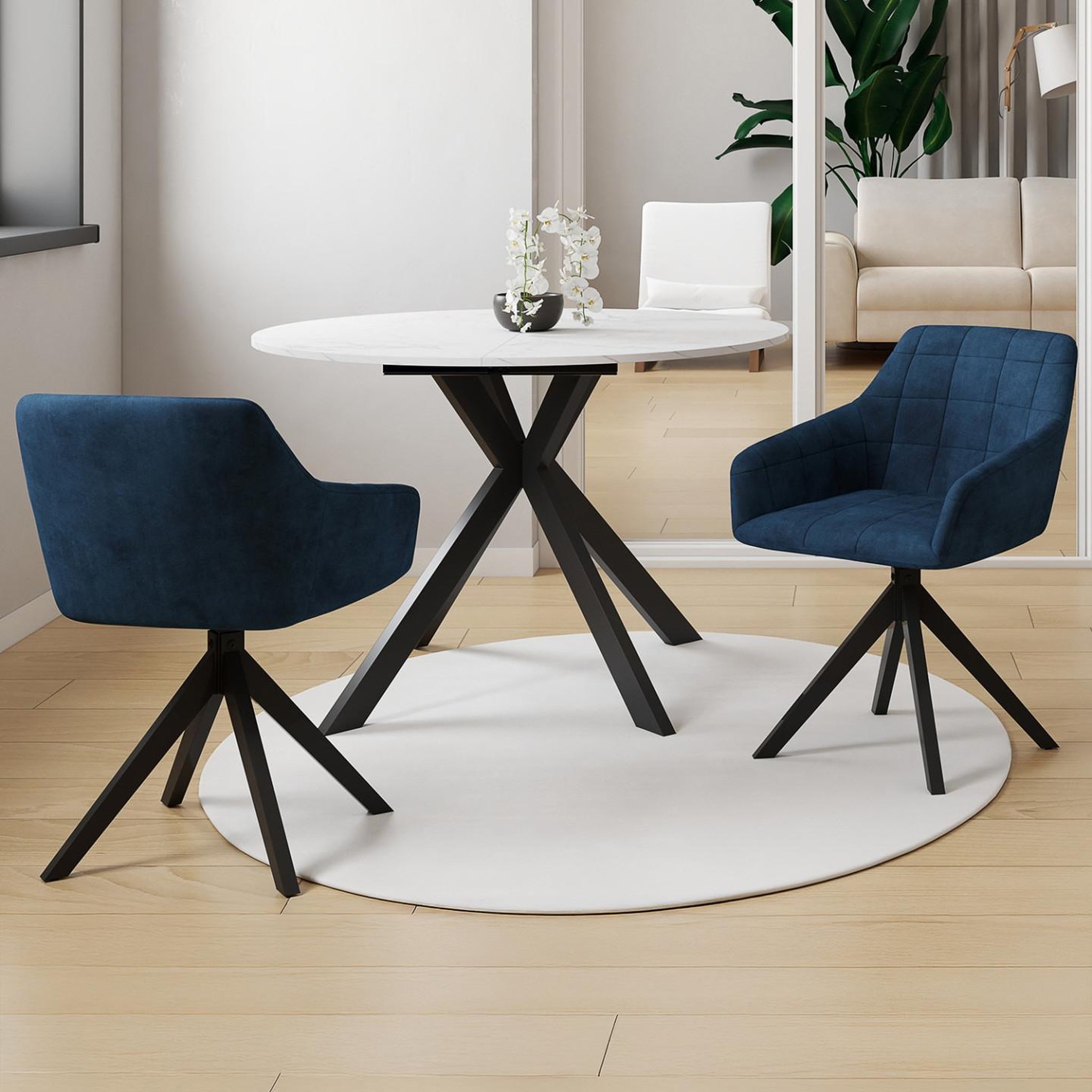 Voir la diapositive 2 : ID MARKET Lot de 2 chaises pivotantes 360° de salle à manger, fauteuils de table mady en velours bleu