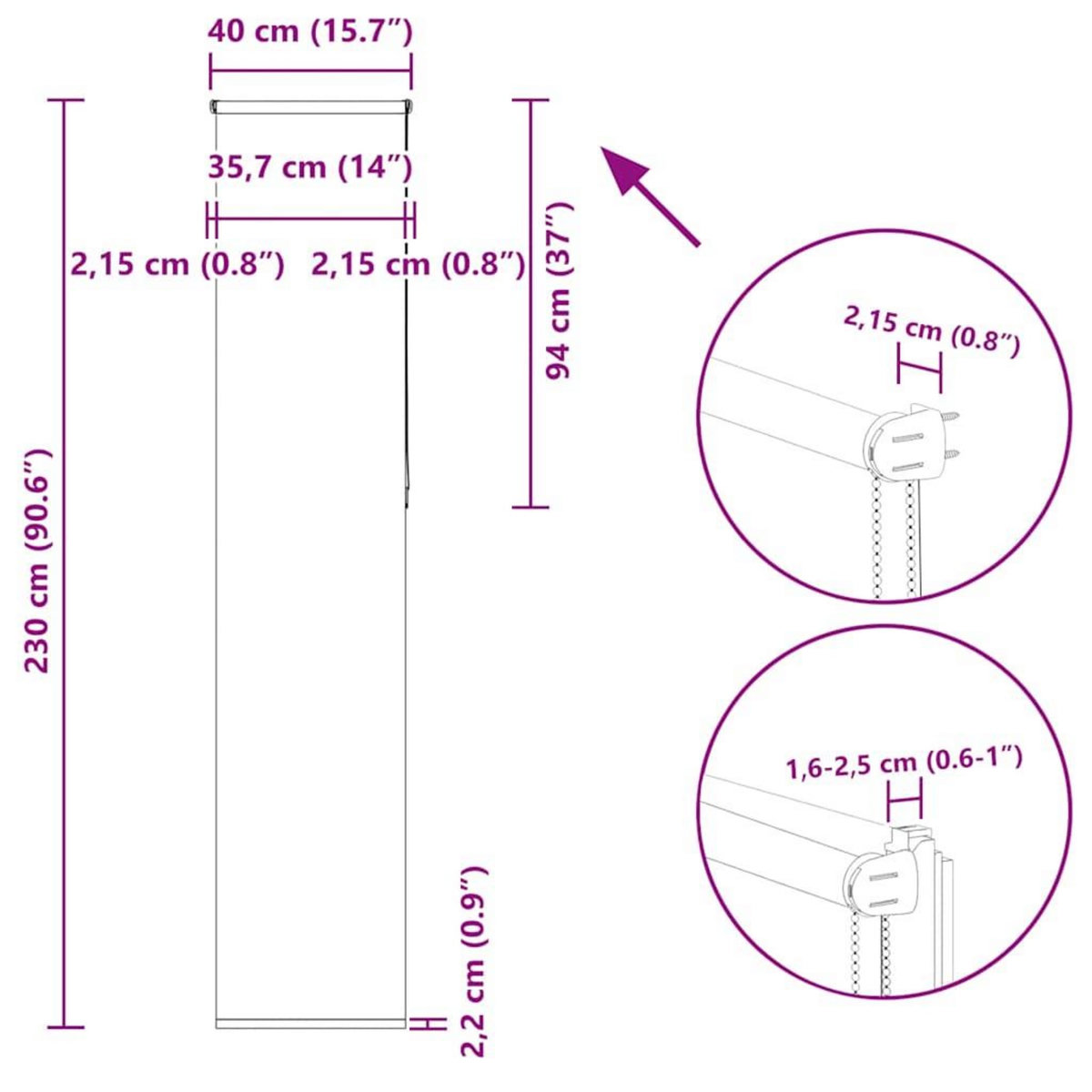 VIDAXL Store enrouleur occultant blanc casse 40x230cm largeur du tissu