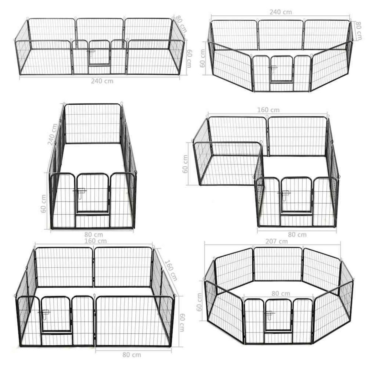 VIDAXL Parc pour chiens 8 panneaux Acier 60 x 80 cm Noir