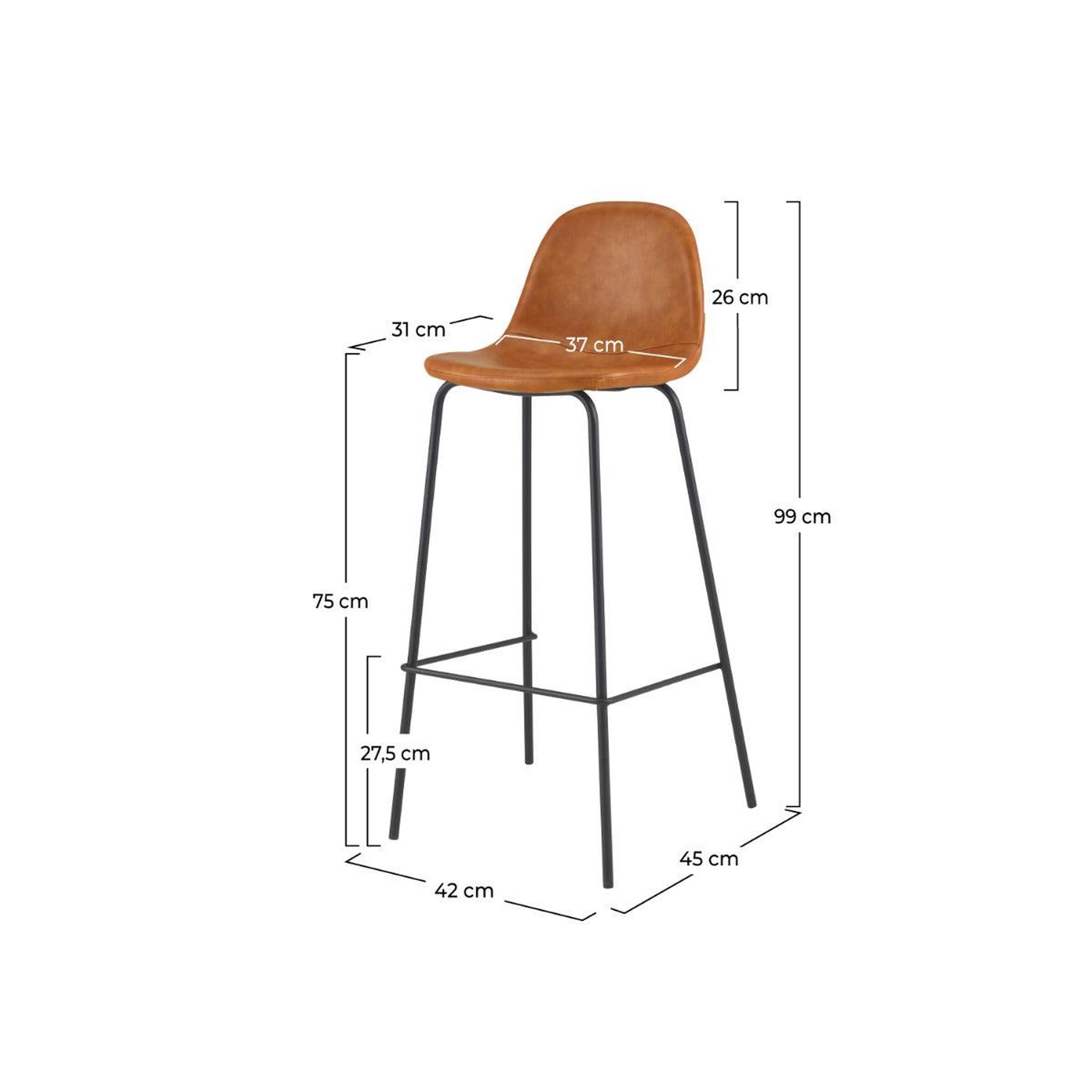 Voir la diapositive 4 : MAISON PAVANE Lot de 2 chaises de bar 75 cm en cuir synthétique camel-henrik