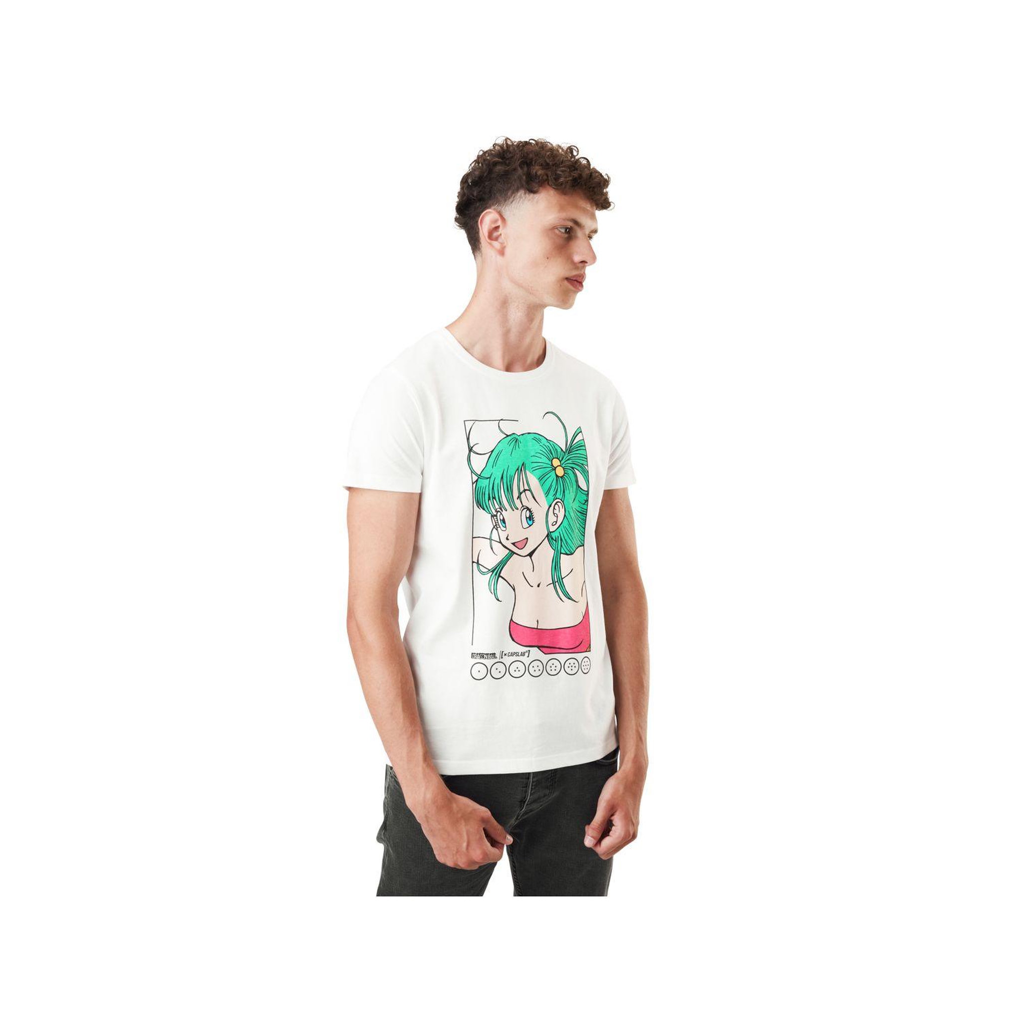 CAPSLAB T-shirt homme en coton col rond Dragon Ball Bulma. Coloris disponibles : Blanc