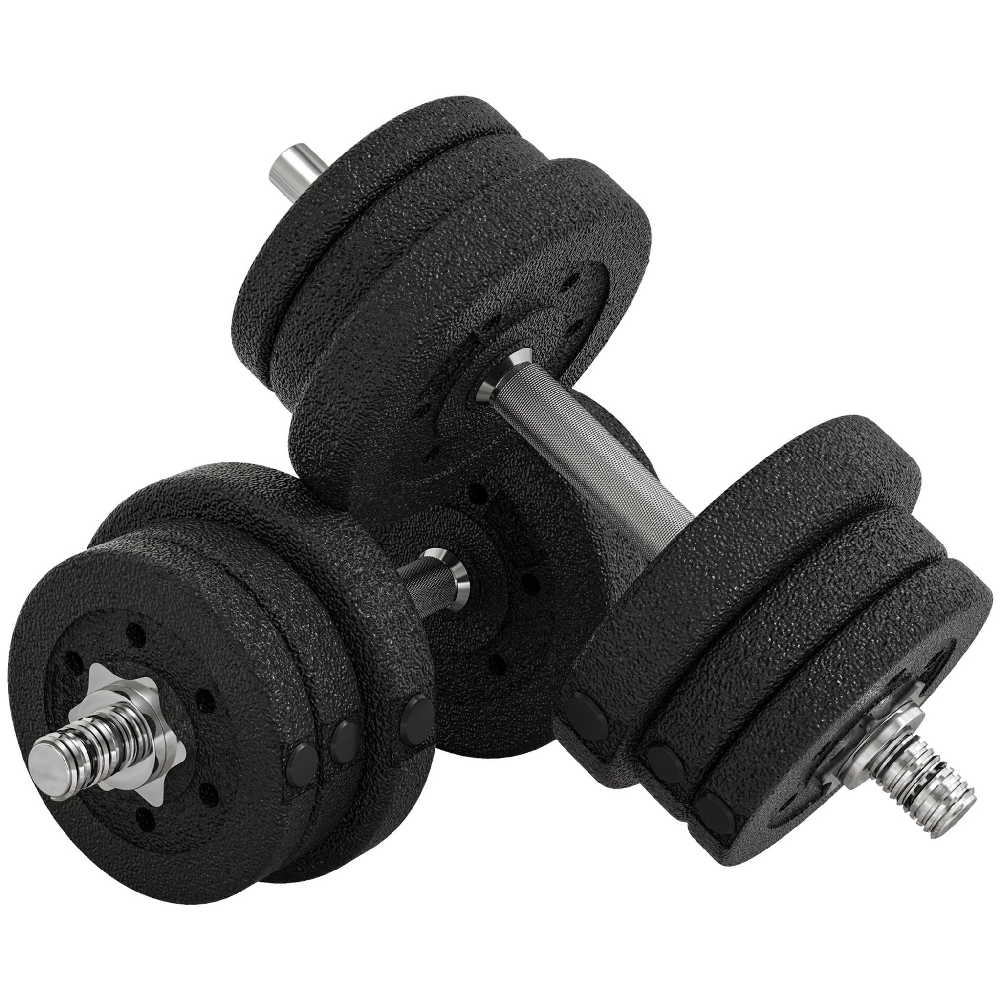 HOMCOM Ensemble d'haltères courtes total 25 kg - barres incluses - entraînement musculaire & haltérophilie - acier pu noir