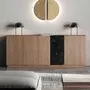 HOMIFAB Buffet 4 portes effet bois et marbre noir 180 cm - Dilan