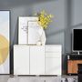 Voir la diapositive 2 : HOMCOM Commode buffet de rangement 2 tiroirs coulissants 3 portes étagère réglable panneaux de particules 117 x 36 x 74 cm blanc