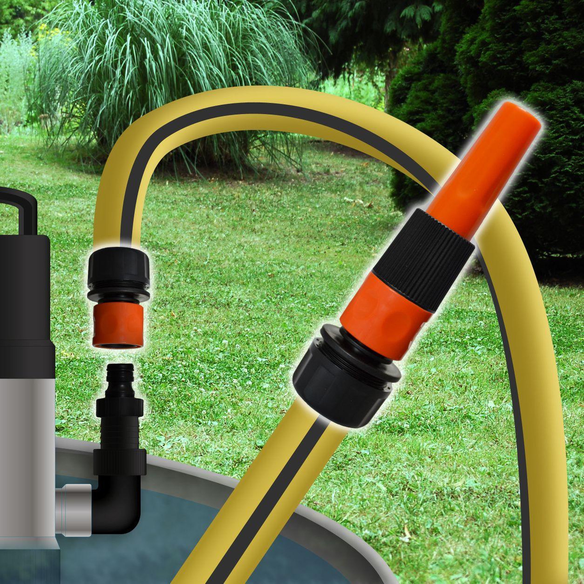 Voir la diapositive 2 : Jardibric Kit lance d'arrosage avec raccords 25 mm et nez de robinet 26x34
