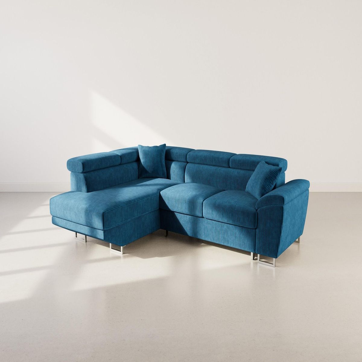 BEST MOBILIER Baoji - canapé d'angle gauche 5 places convertible avec têtières et coffre en velours côtelé