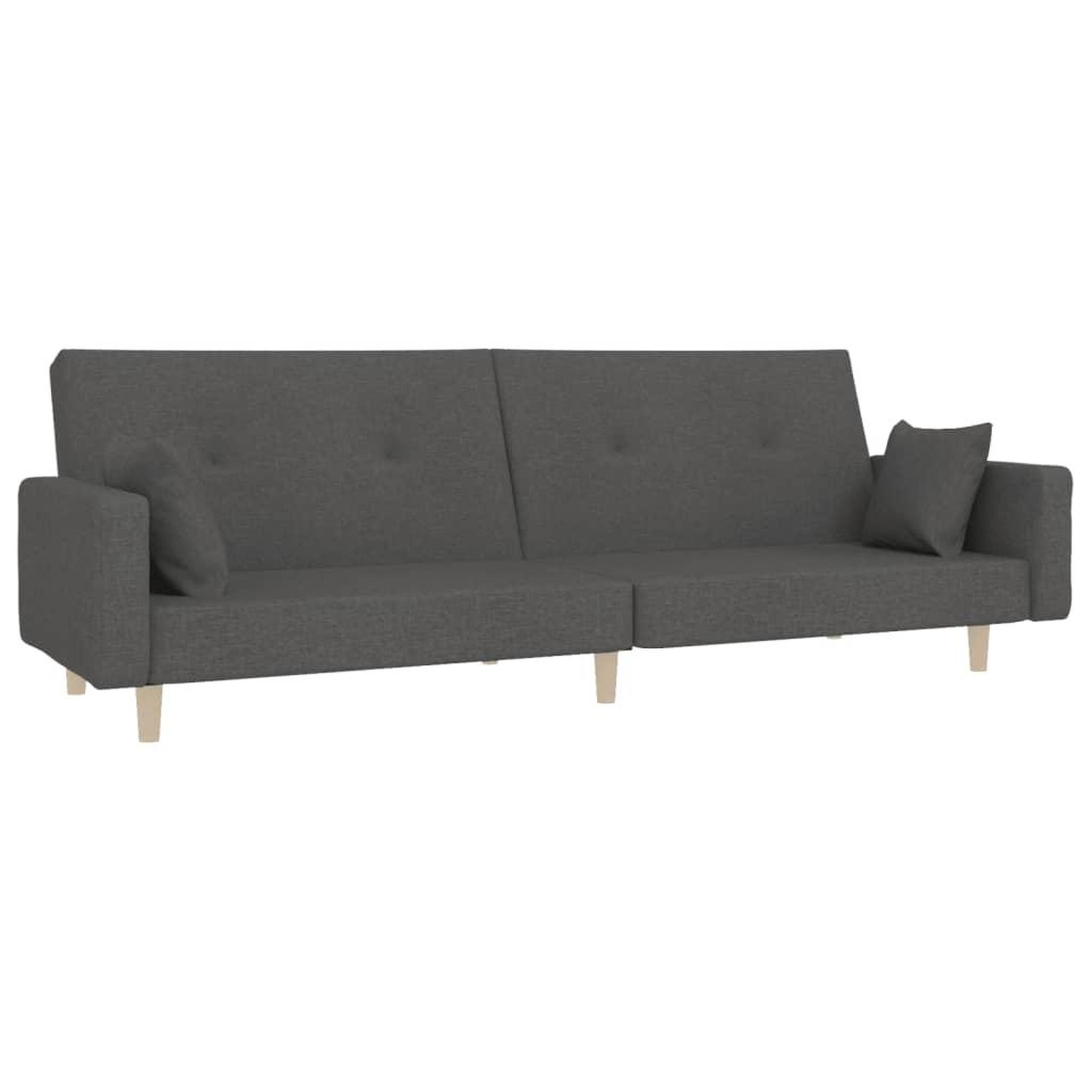 Voir la diapositive 2 : VIDAXL Canape-lit a 2 places avec deux oreillers Gris fonce Tissu