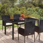 VIDAXL Table de jardin dessus en verre Noir 150x90x75cm Resine tressee