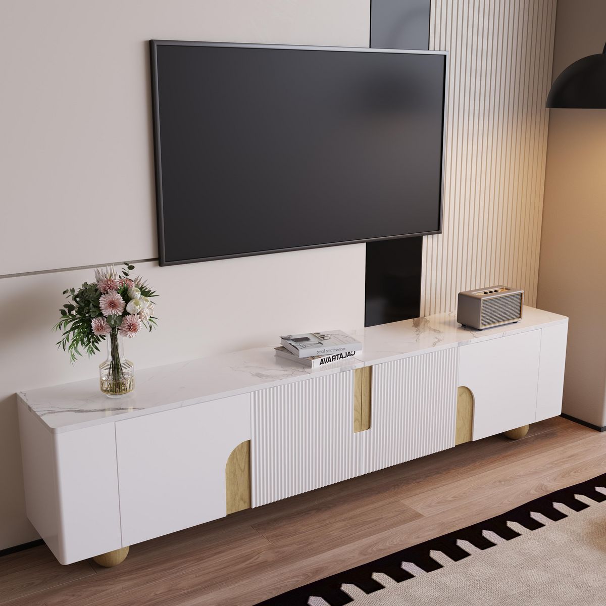 MERAX Meuble tv blanc 180cm mdf