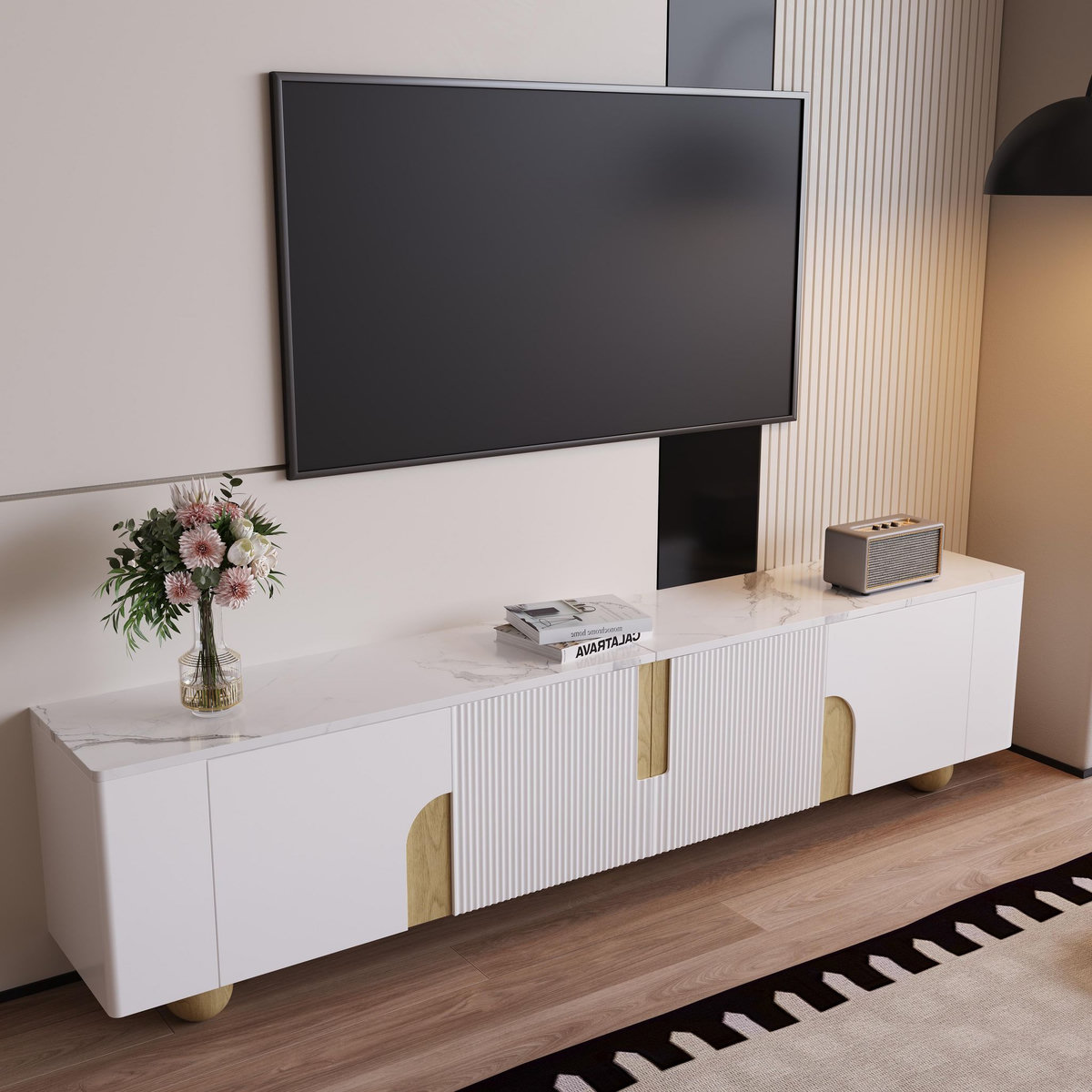 MERAX Meuble tv blanc 180cm mdf