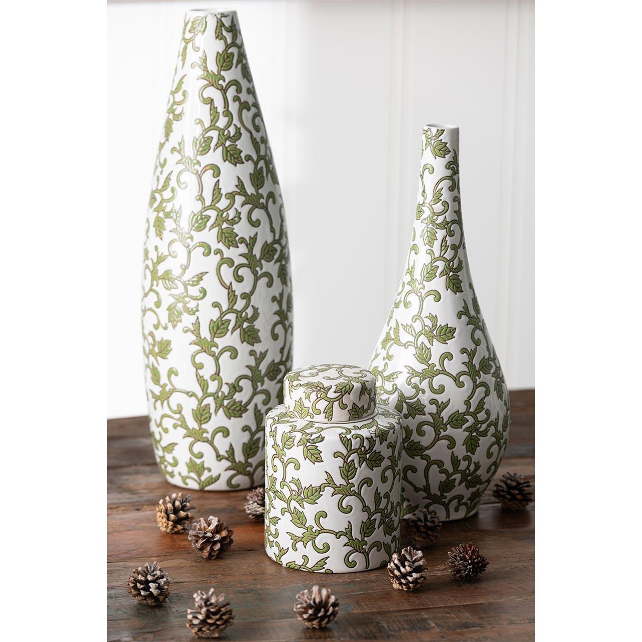 Voir la diapositive 3 : J-LINE Vase poire en porcelaine  yezi  43cm vert & blanc