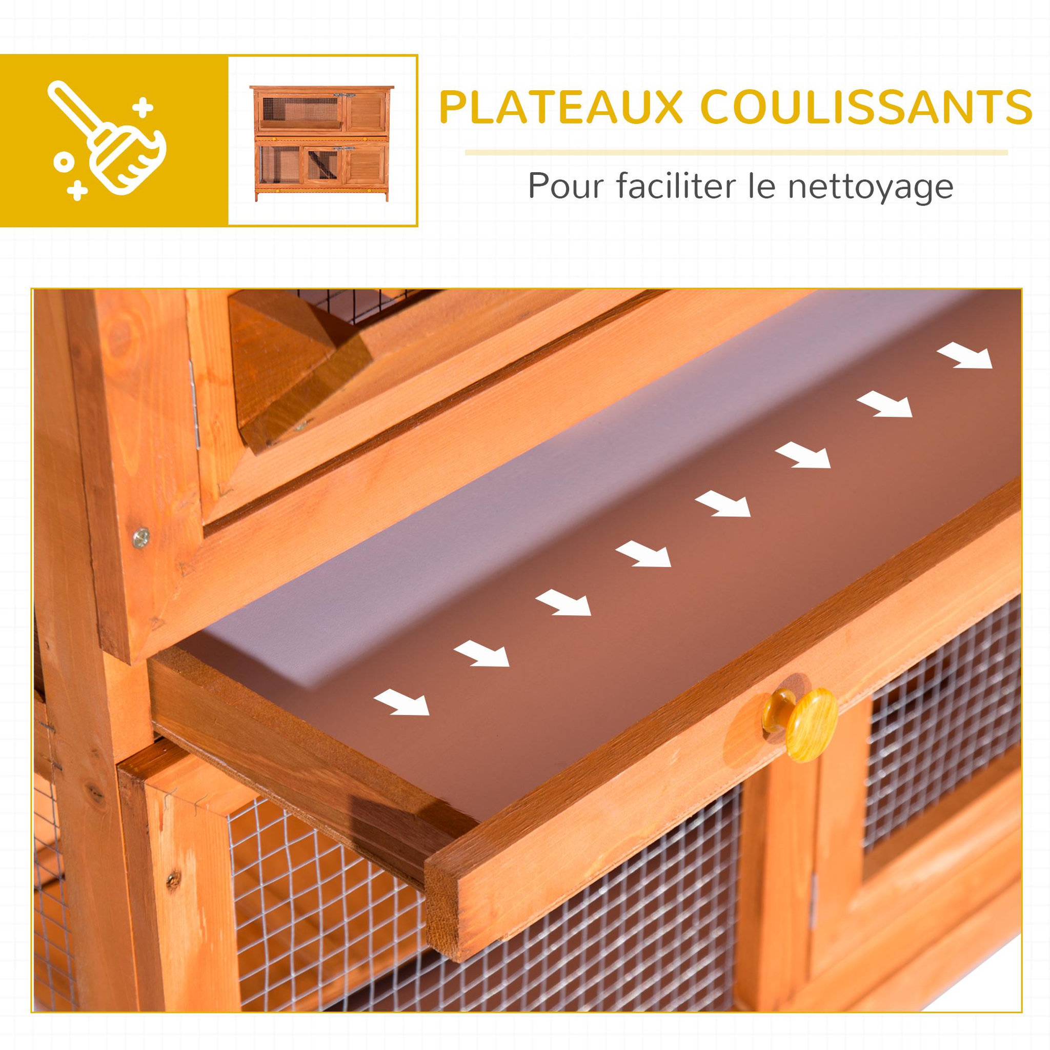 Voir la diapositive 6 : PAWHUT Cage a lapin poulailler clapier en bois de pin de grande taille avec 2 etages 120x48x100 cm