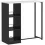Voir la diapositive 1 : HOMCOM Table de bar design contemporain - table haute 3 niches avec range-bouteilles - acier panneaux noir aspect marbre blanc