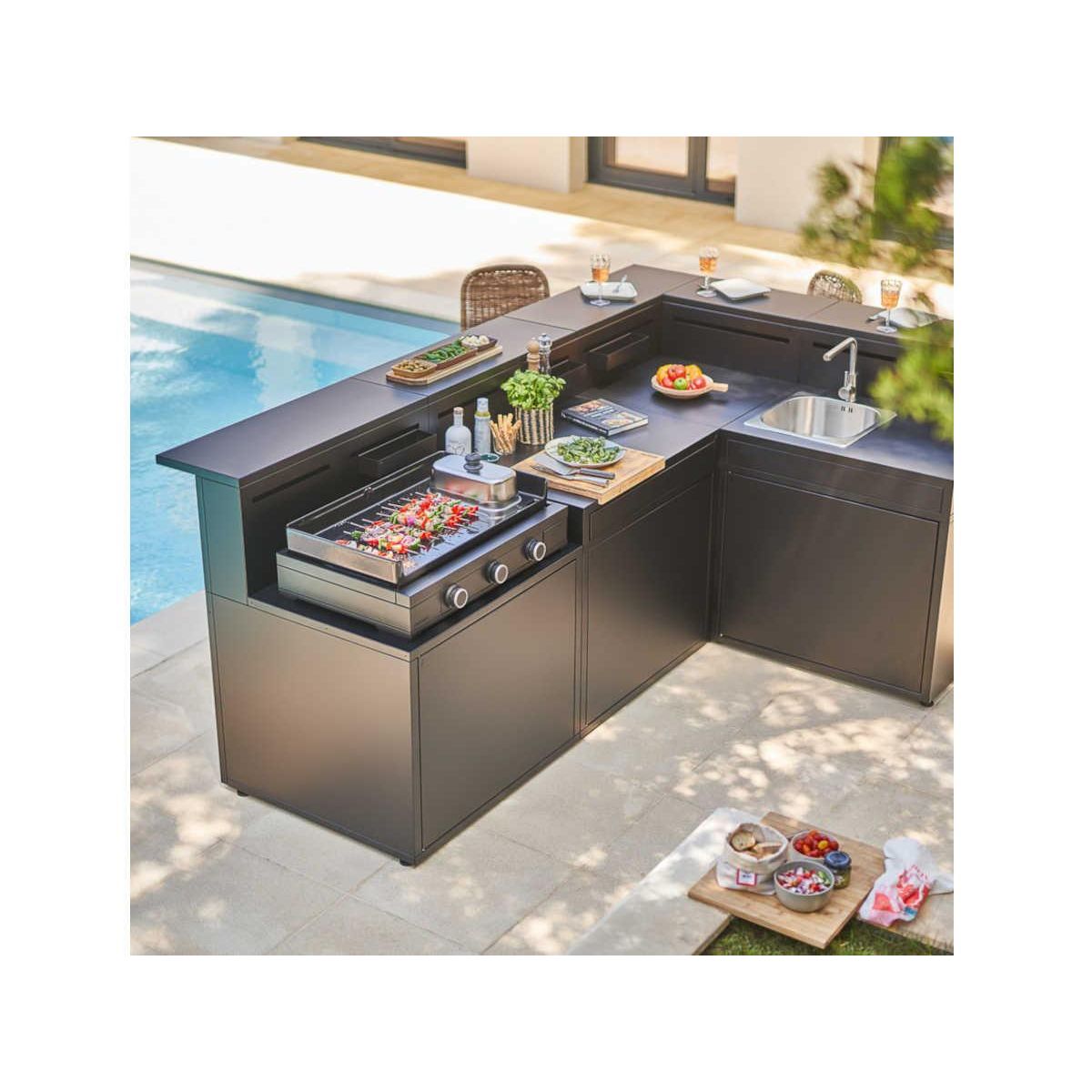 FORGE ADOUR Meuble de cuisine extérieure SPAF CBN meube pour plancha, porte rangement, pieds réglables, largeur 90 cm