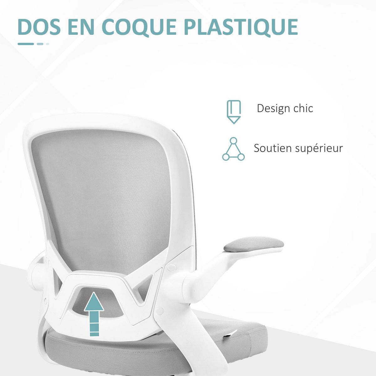 HOMCOM Chaise de bureau design ergonomique réglable accoudoirs relevables maille tissu gris