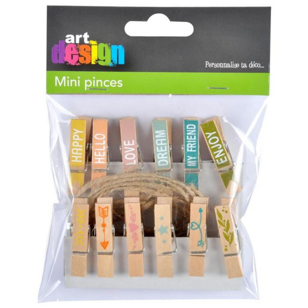 Paris Prix Lot de 12 Pinces en Bois  Motif  3cm Multicolore