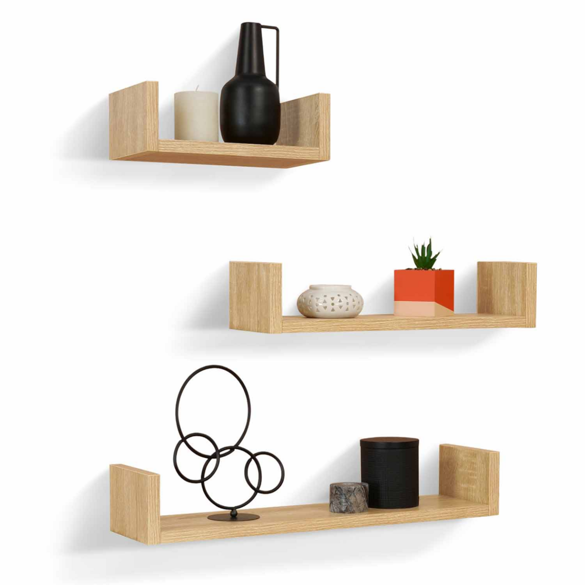 ID MARKET Lot de 3 étagères murales façon hêtre 60/45/30 cm