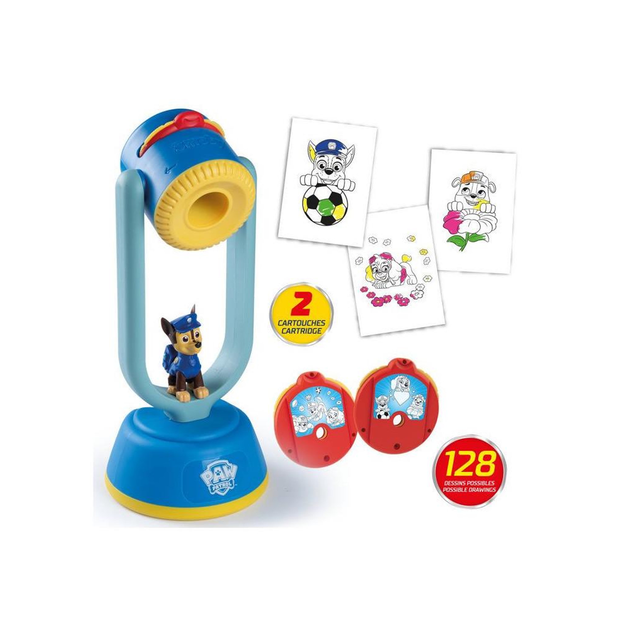 Voir la diapositive 2 : SMOBY Projecteur de dessin pour enfants paw patrol bleu et rouge, mise au point et orientation réglables, pieds antidérapants, système à disques 128 modèles