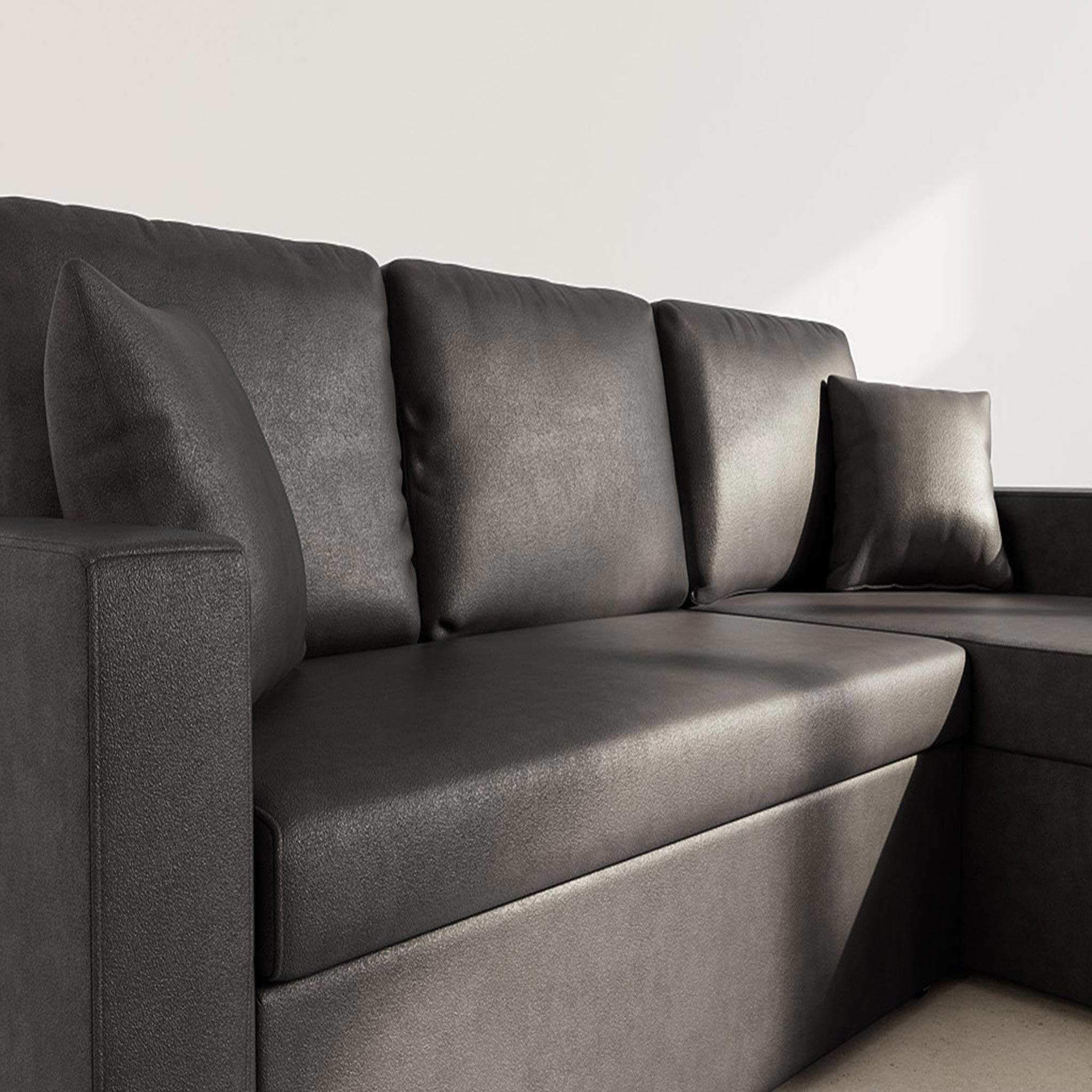 Voir la diapositive 4 : BEST MOBILIER Cyrus - canapé d'angle réversible 4 places - convertible avec coffre - en simili