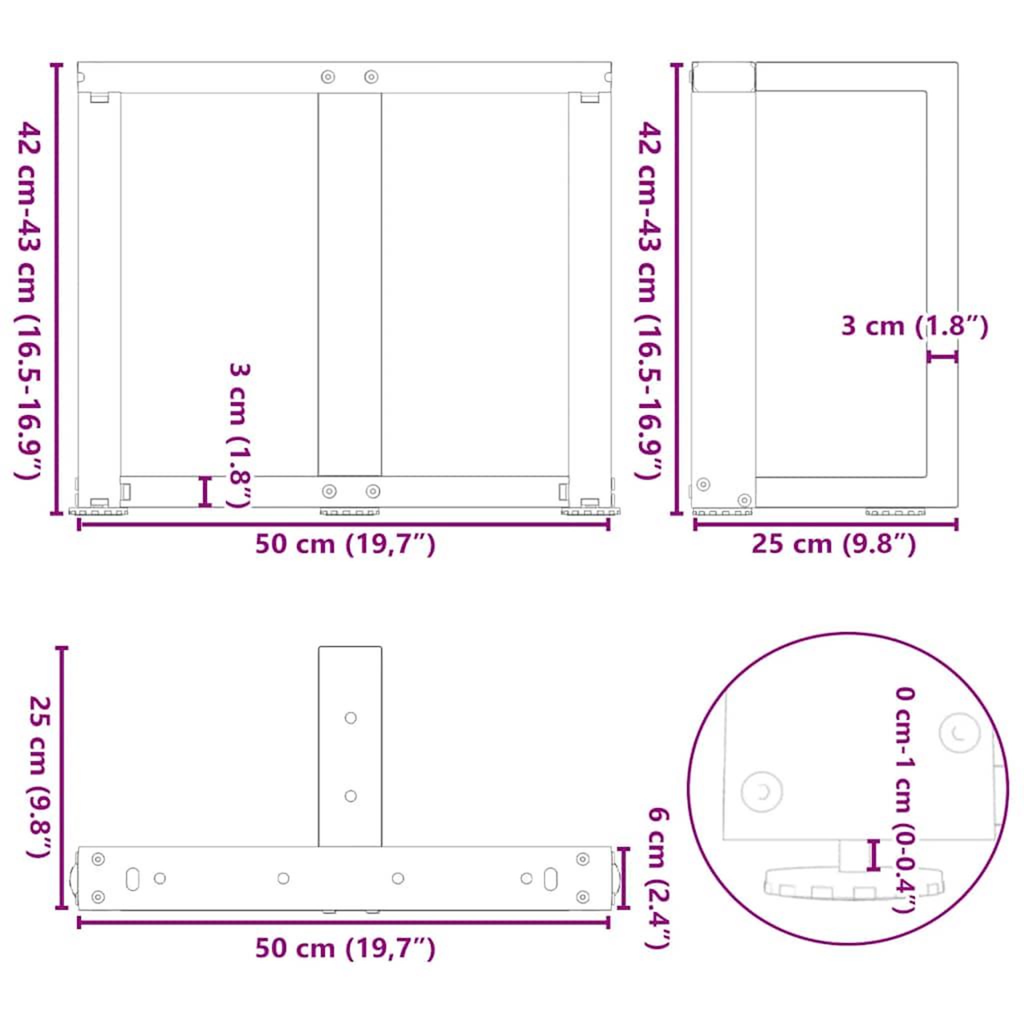 Voir la diapositive 6 : VIDAXL Pieds de table basse forme de T 2pcs anthracite 50x25x(42-43)cm