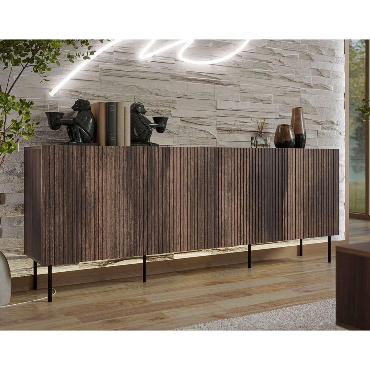 BEST MOBILIER Franco - buffet bas - effet bois - 200 cm