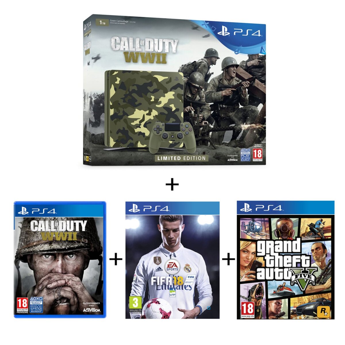 Pack Console Playstation 4 Slim 1To Call of Duty Édition Limitée + FIFA 18 + COD WW 2 + GTA V