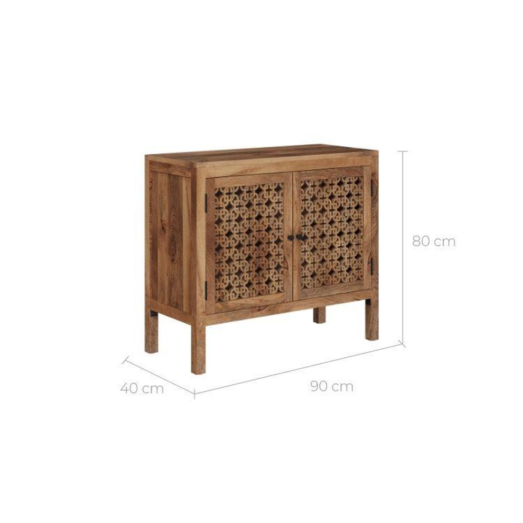Voir la diapositive 4 : MAISON PAVANE Petit buffet ajouré en bois de manguier-Jaya