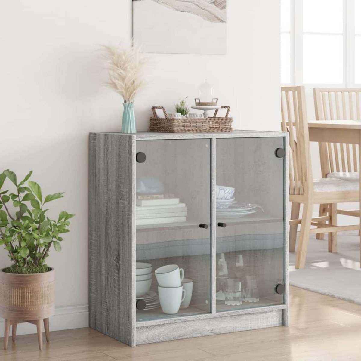 VIDAXL Armoire laterale avec portes en verre sonoma gris 68x37x75,5 cm