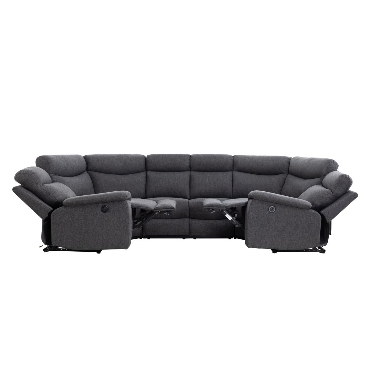 Canapé panoramique relax électrique 6 places HELENE tissu gris foncé