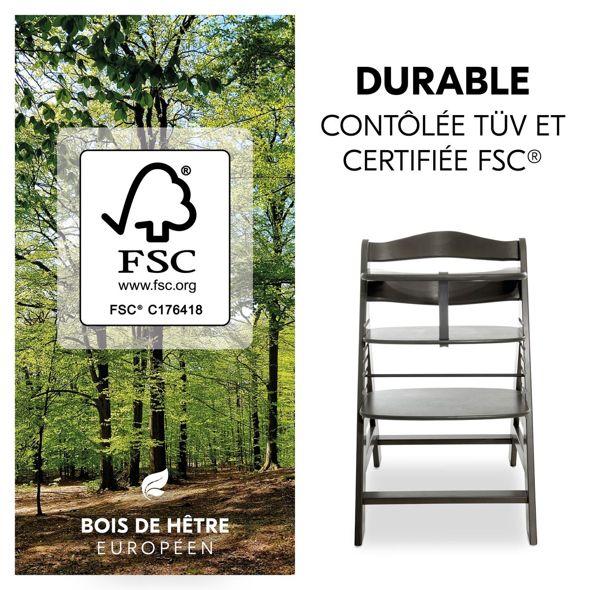 HAUCK Chaise haute en bois Alpha Select gris foncé