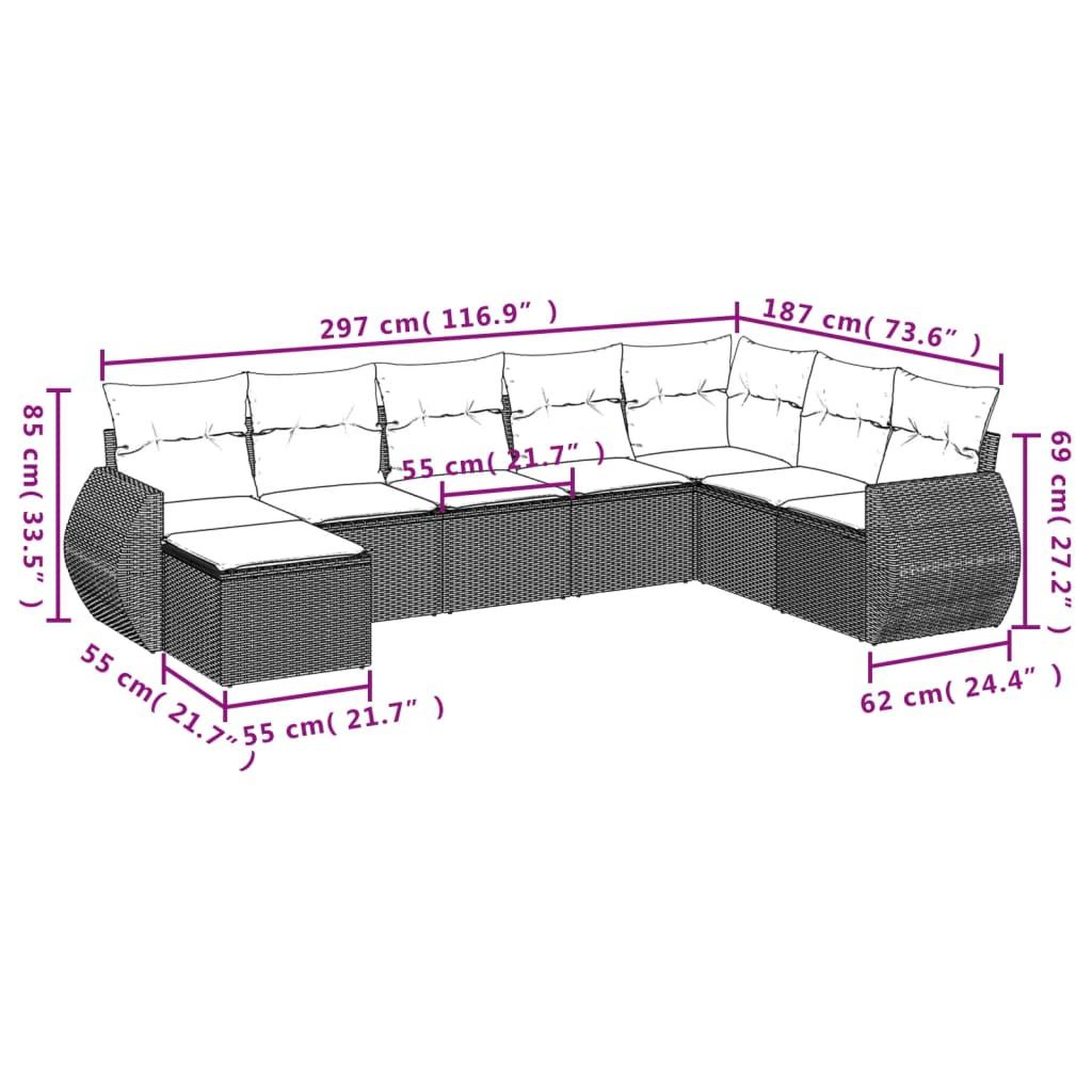 Voir la diapositive 4 : VIDAXL Salon de jardin avec coussins 9 pcs beige resine tressee