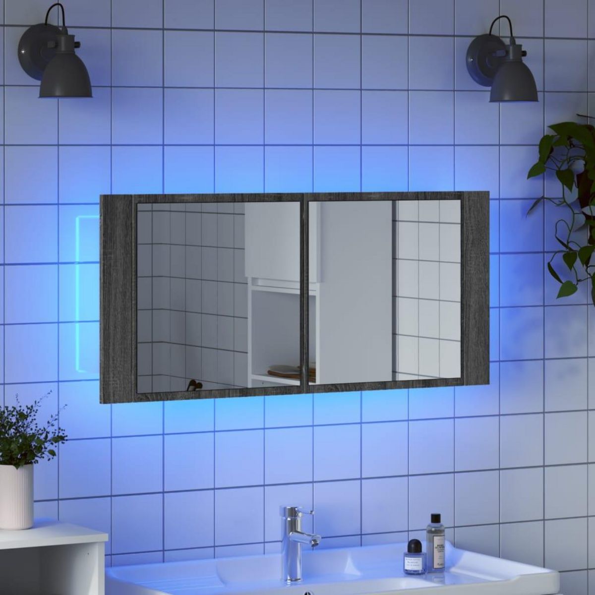 VIDAXL Armoire a miroir a LED de bain gris sonoma 100x12x45 cm
