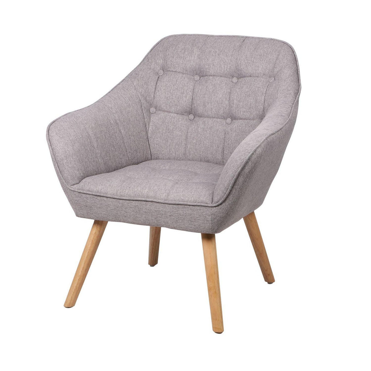TOILINUX Fauteuil Oly en tissu avec Pieds en bois - Gris clair