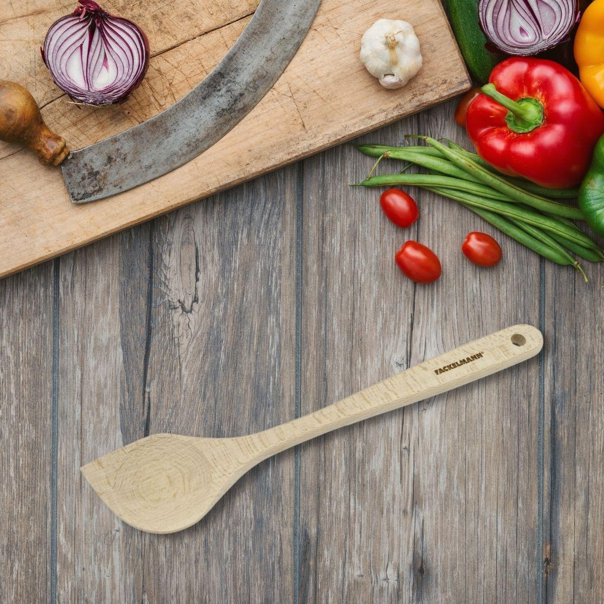 Voir la diapositive 2 : Fackelmann Cuillère de cuisine biseautée en bois fsc fackelmann