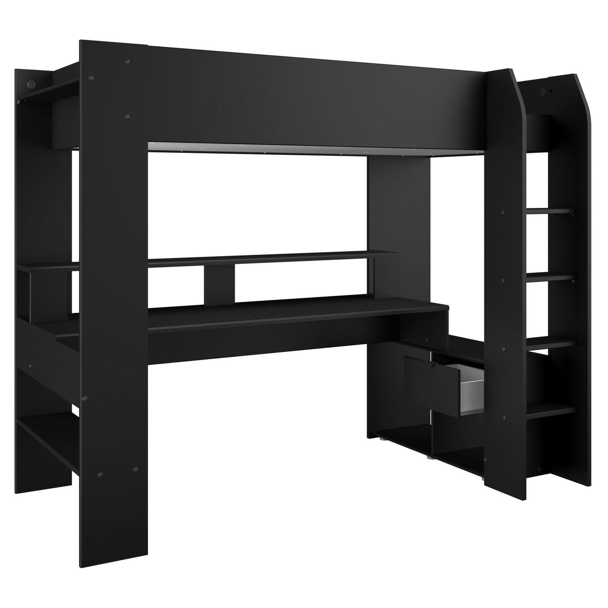 Voir la diapositive 2 : Lit mezzanine gaming à LED 90x200 cm avec bureau et rangement CONNECT