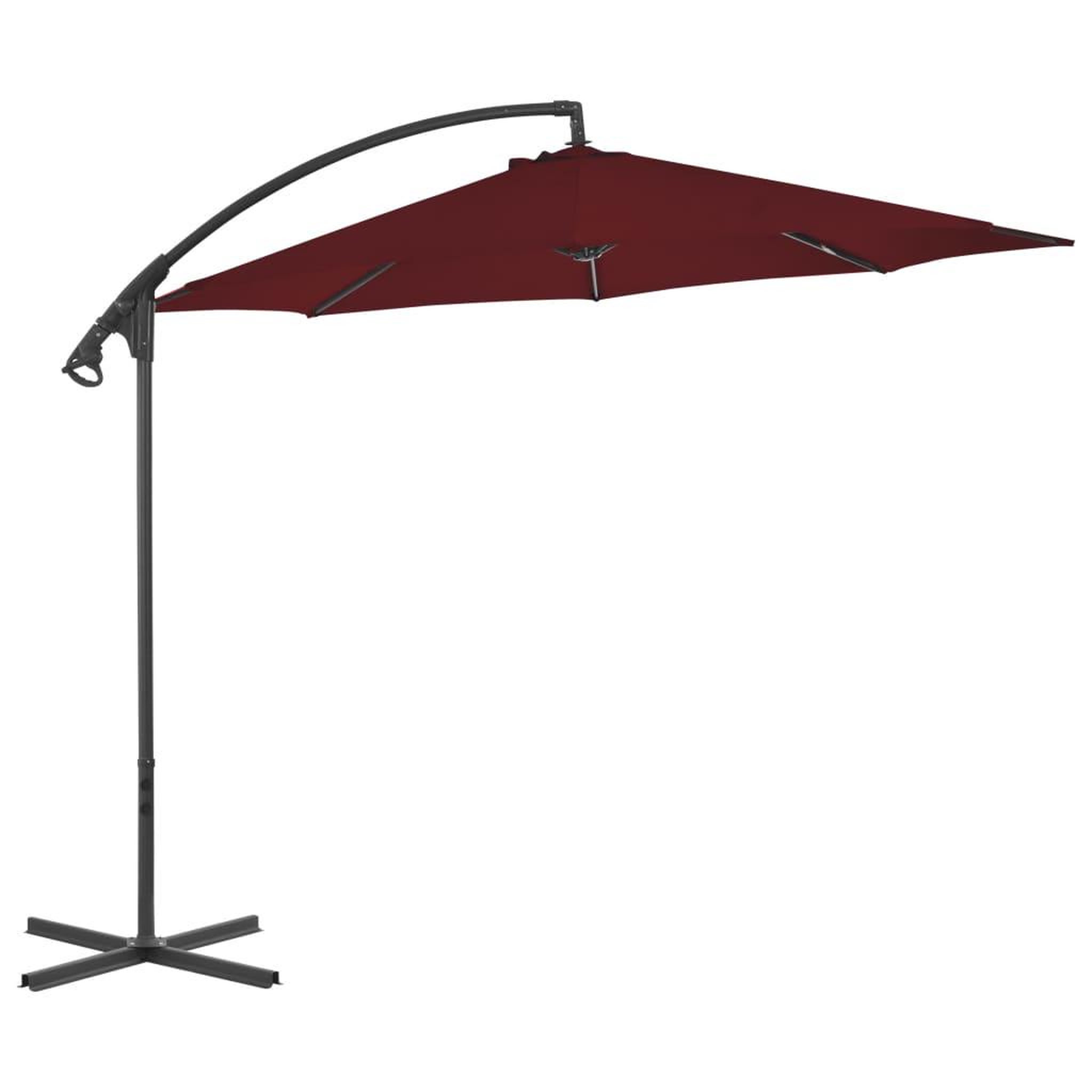 Voir la diapositive 2 : VIDAXL Parasol de jardin en porte-a-faux mat en acier rouge bordeaux