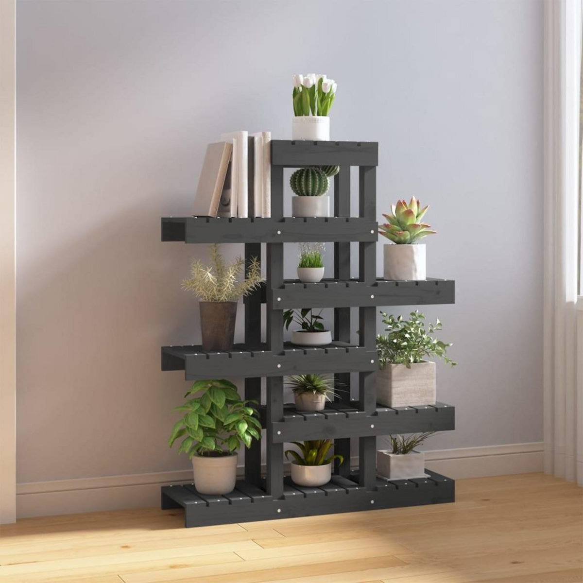 VIDAXL Support a plantes Gris 85x25x109,5 cm Bois massif de pin